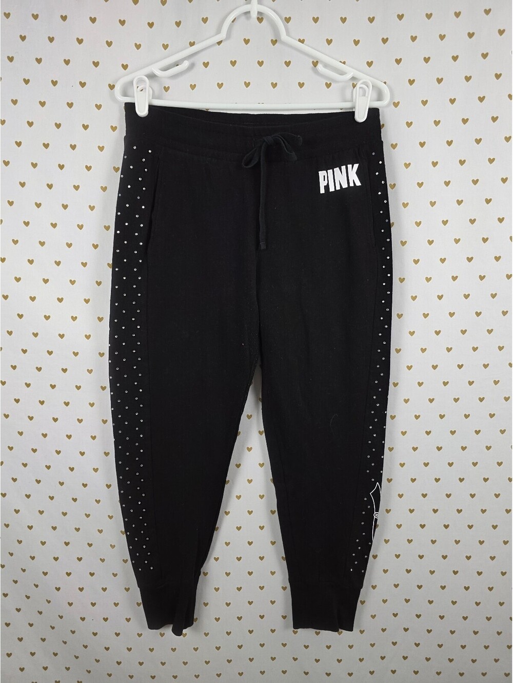 Victorias Secret PINK Bling Studded New York Sweatpants Sweats Black Medium